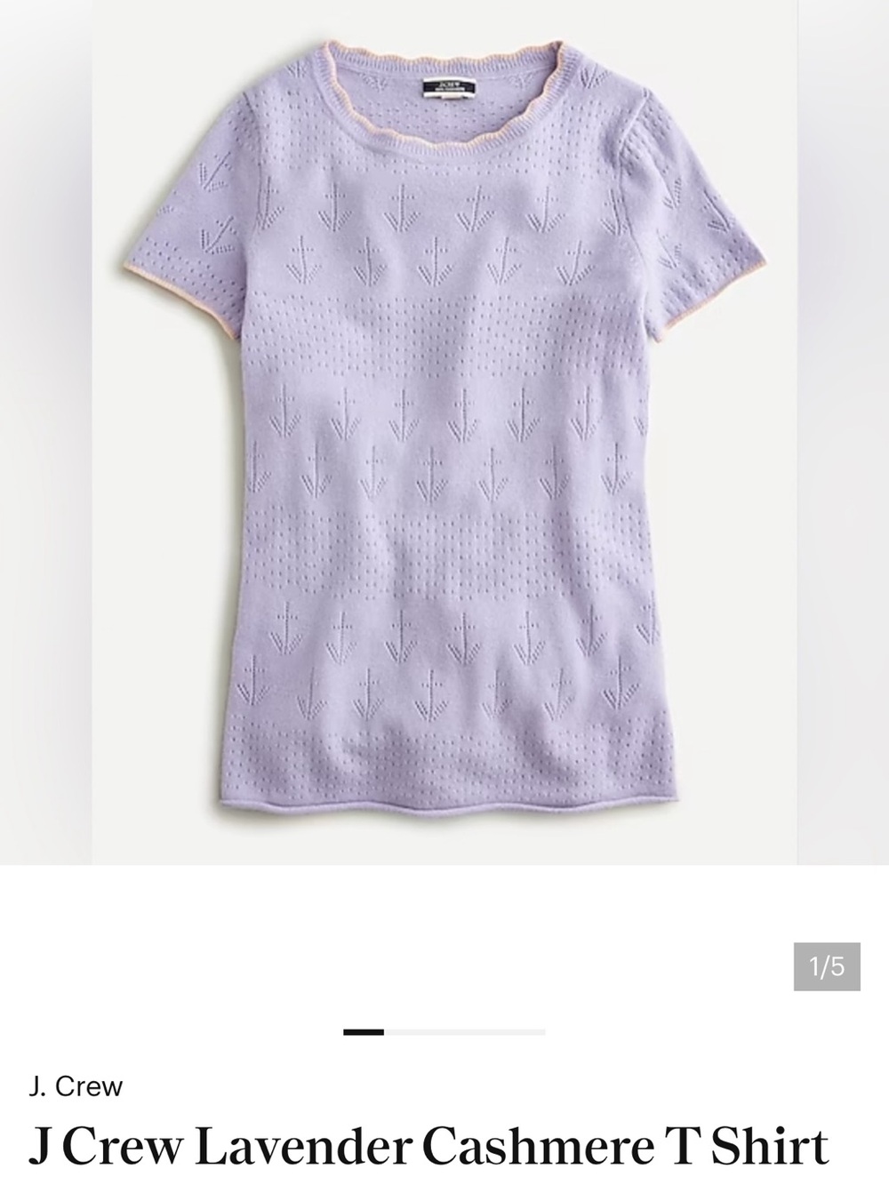 J. Crew Lavender Short Sleeve Eyelet Cashmere Tee nautical details